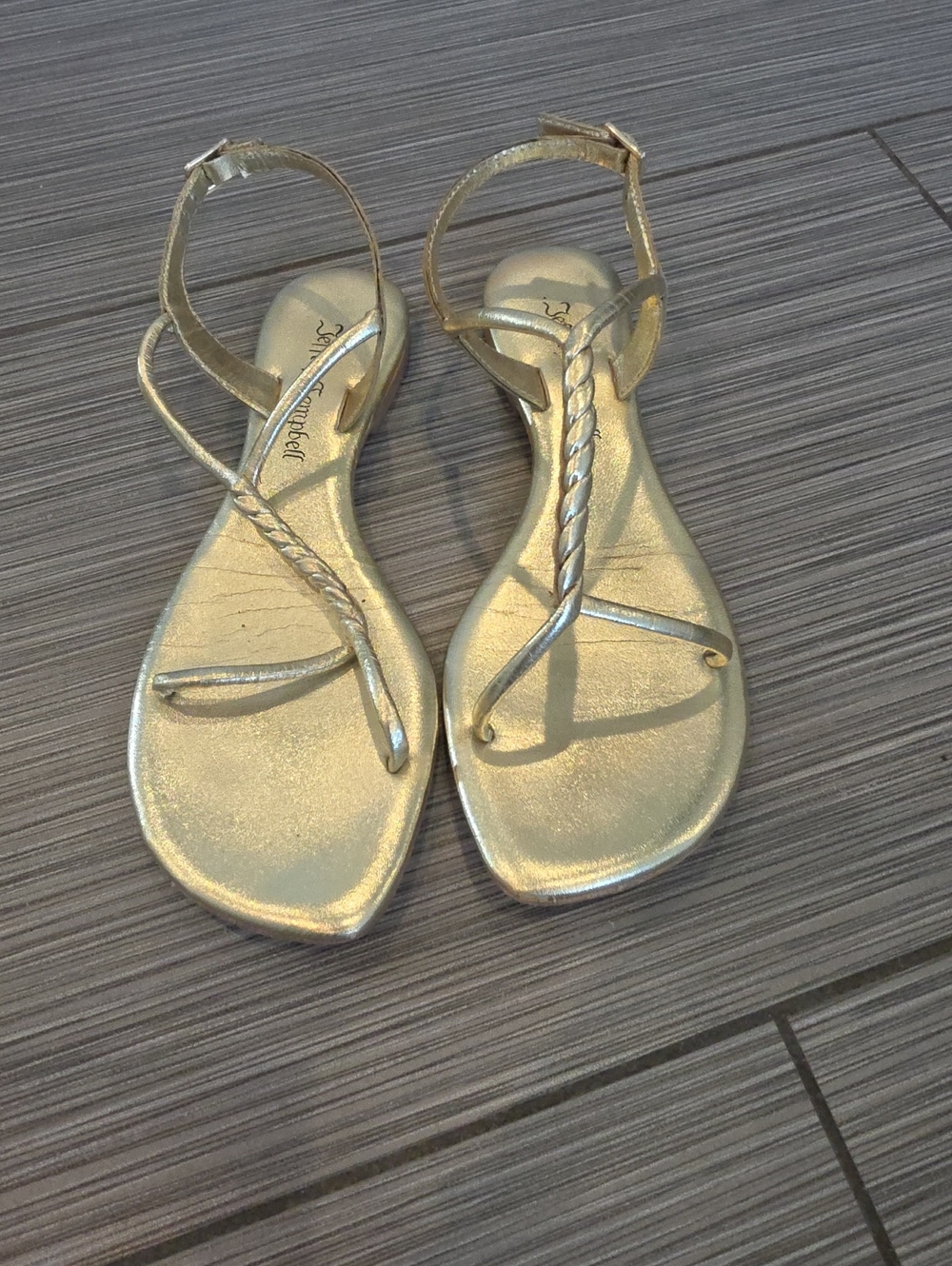 Jeffrey Campbell Gold Braided T-Strap Sandals - Unbranded